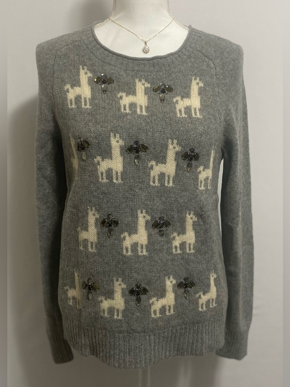 J. Crew Gray Sweater with Llama Pattern